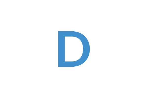 A white capital letter "D" centered on a solid blue square background.