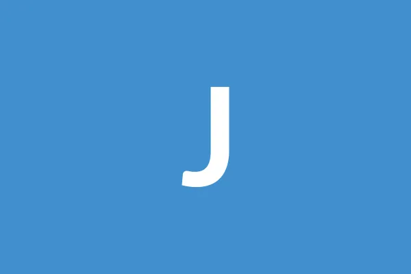A white capital letter "J" centered on a solid blue square background.