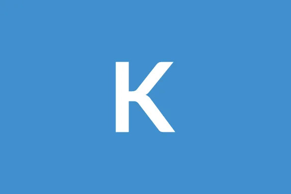 A white capital letter "K" centered on a solid blue square background.