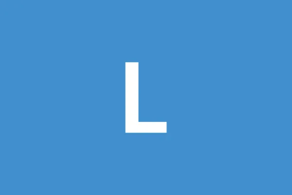 A white capital letter "L" centered on a solid blue square background.