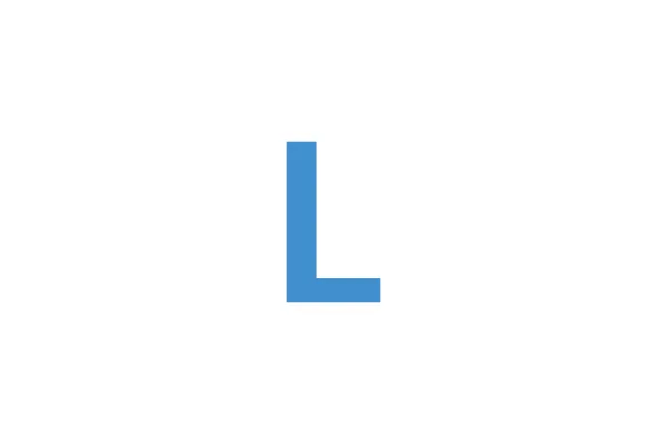 A second white capital letter "L" centered on a solid blue square background.