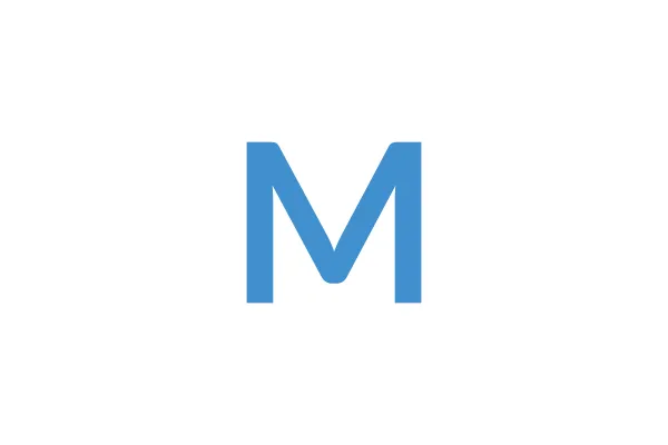 A white capital letter "M" centered on a solid blue square background.