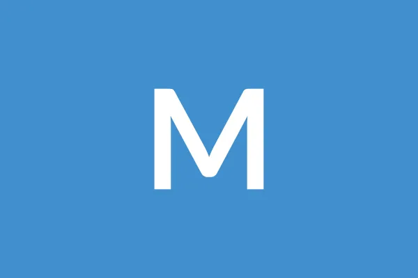 A white capital letter "M" centered on a solid blue square background.