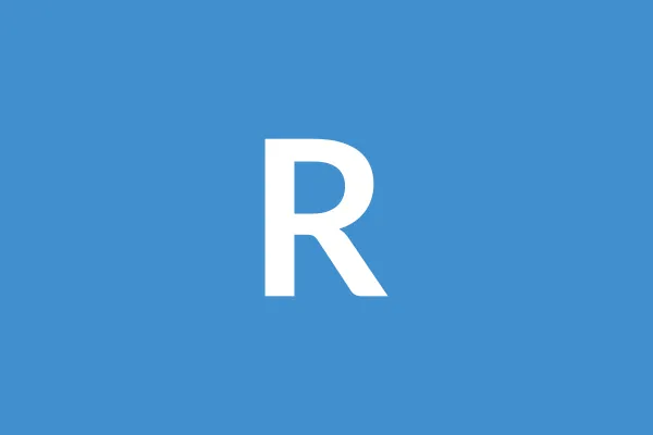 A white capital letter "R" centered on a solid blue square background.