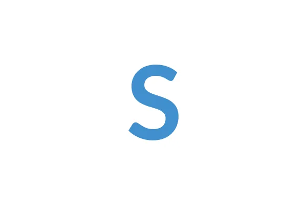 A second white capital letter "S" centered on a solid blue square background.