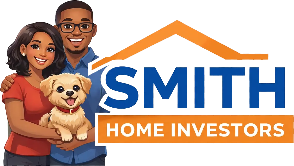 Full logo for Smith Home Investors with the couple mascot and dog icon.